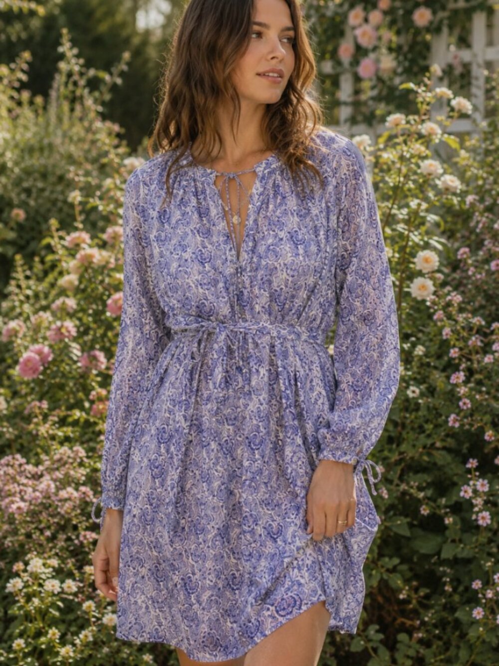 J Crew Tie-Waist Tunic Beach Dress in Dandelion Swirl Size S Romantic Boho 70s
